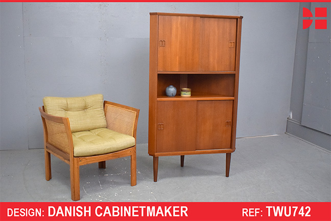 Vintage teak corner cabinet with sliding doors
