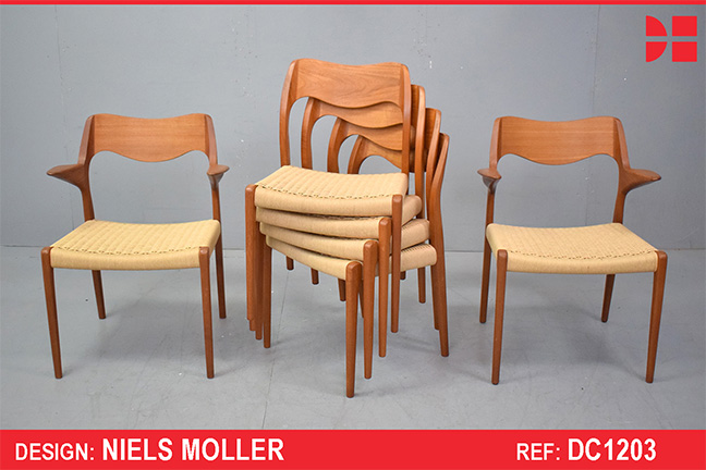 Set of 6 Niels Moller dining chairs in vintage teak | Model 55 & 71