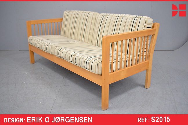 Erik O Jorgensen 2 seat sofa with beech showframe and striped upholstery
