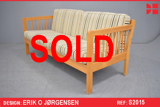 Erik O Jorgensen 2 seat sofa with beech showframe and striped upholstery