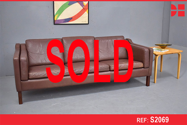 Vintage 3 seater sofa in brown ox leather upholstery