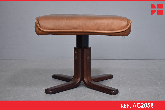 2000s pedistal footstool in brown leather