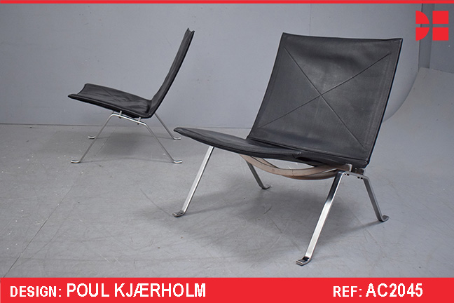 Poul Kjaerholm design black leather PK22 chair made by E kold Christensen