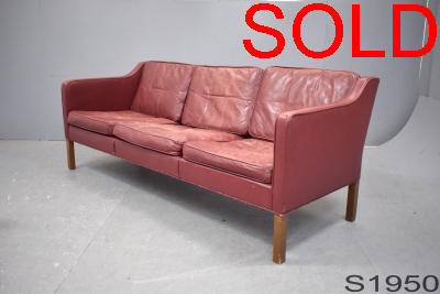 Burgundy leather 3 seat sofa | Danish design