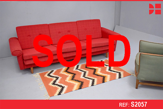 Vintage Click-Clack sofa bed in original red wool upholstery