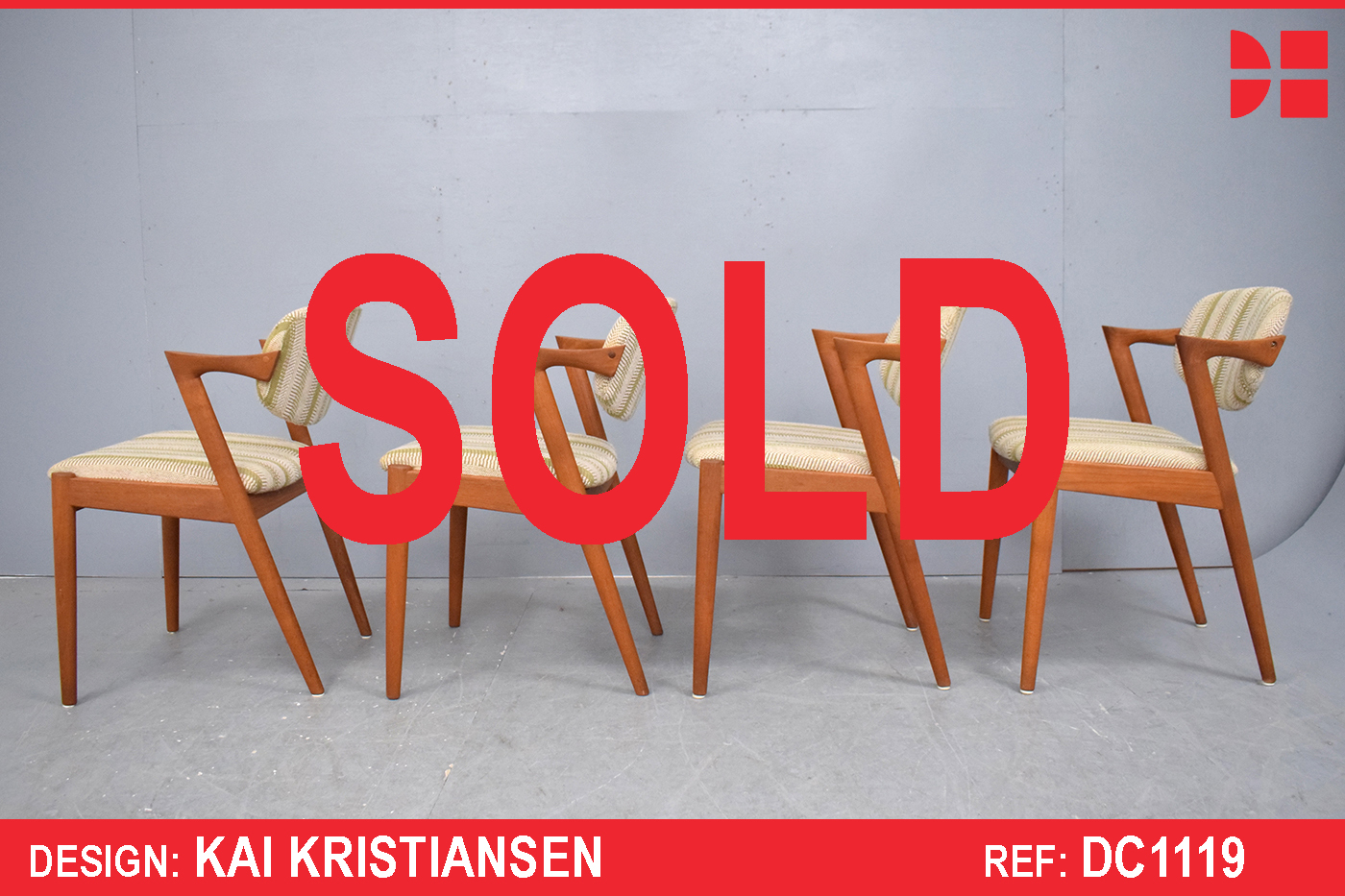 Set of 4 teak dining chairs with elbow rests | Kai Kristiansen Design