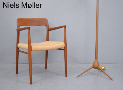 Niels Moller vintage teak armchair with new cord seat