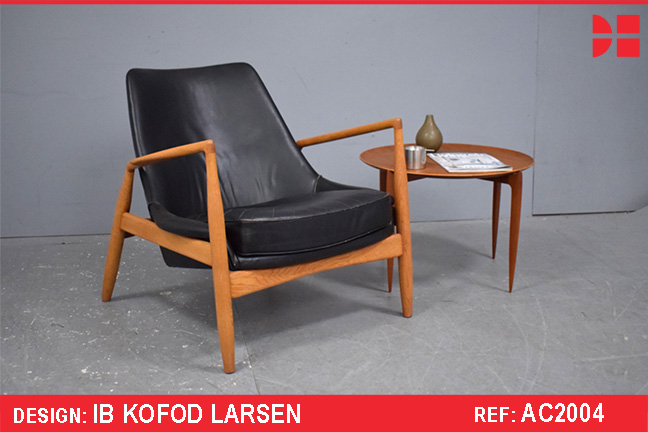 Ib Kofod Larsen vintage black leather SEAL armchair | 1957