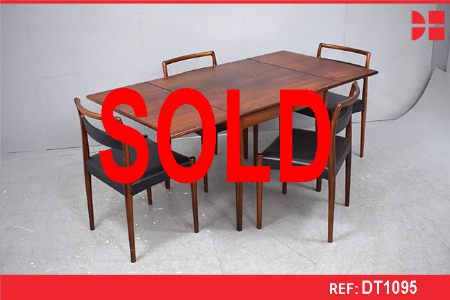 Vintage rosewood square-top dining table with 2 hidden leaves