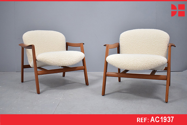 Vintage Danish Teak armchairs | New alpaca wool 