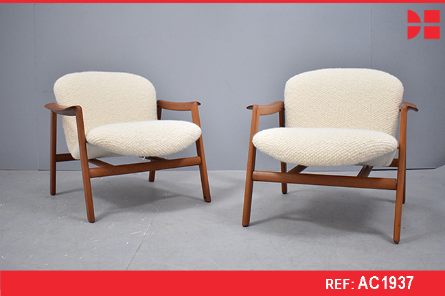 Vintage Danish teak armchairs | New alpaca wool