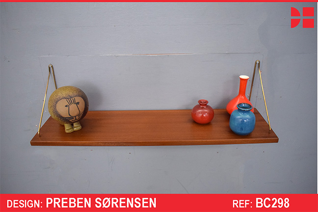 Vintage teak floating wall shelf with brass supports | PS System