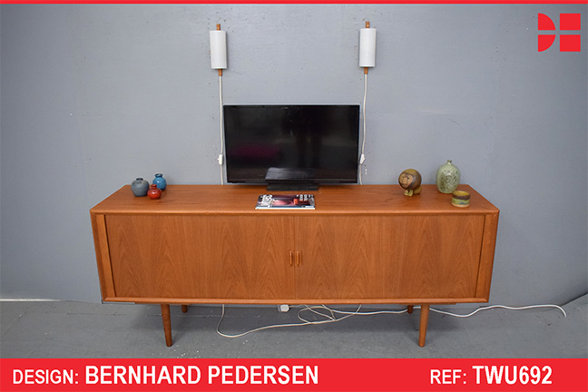 Vintage teak sideboard with tambour doors produced by Bernhard Pedersen & Son