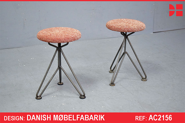 Vintage tripod stool with NEW upholstered seat pad