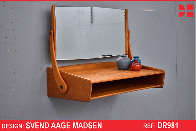 Wall mounted vanity unit with mirror in vintage teak - Svend A Madsen design